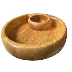 Crate & Barrel Wooden Chip Dip Bowl 12" Wide X 2" Deep
